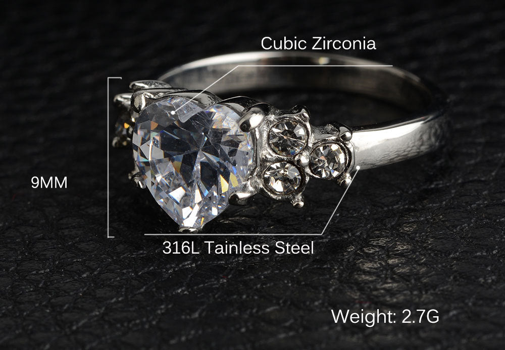 316Steel Standard 5A Zircon Women's Ring Engagement