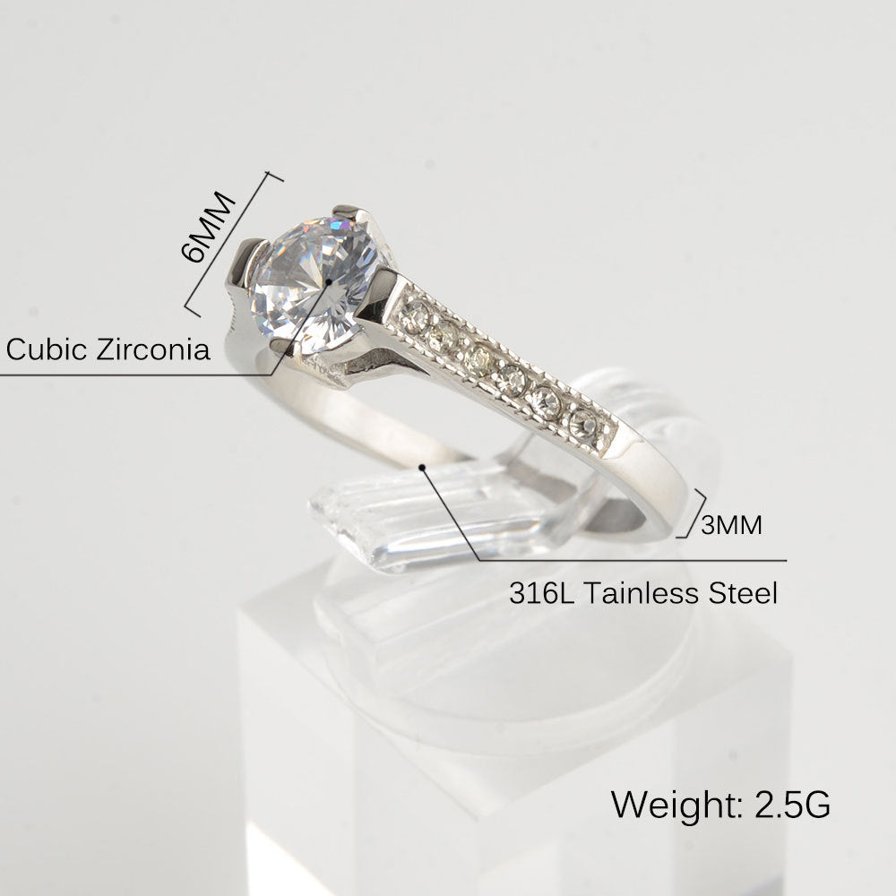 316Steel Standard 5A Zircon Women's Ring Engagement