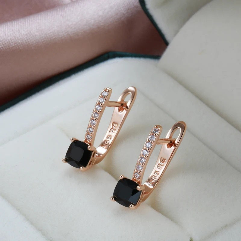 Black Square Zircon Women's Fashion All-match Square Pendant Earrings