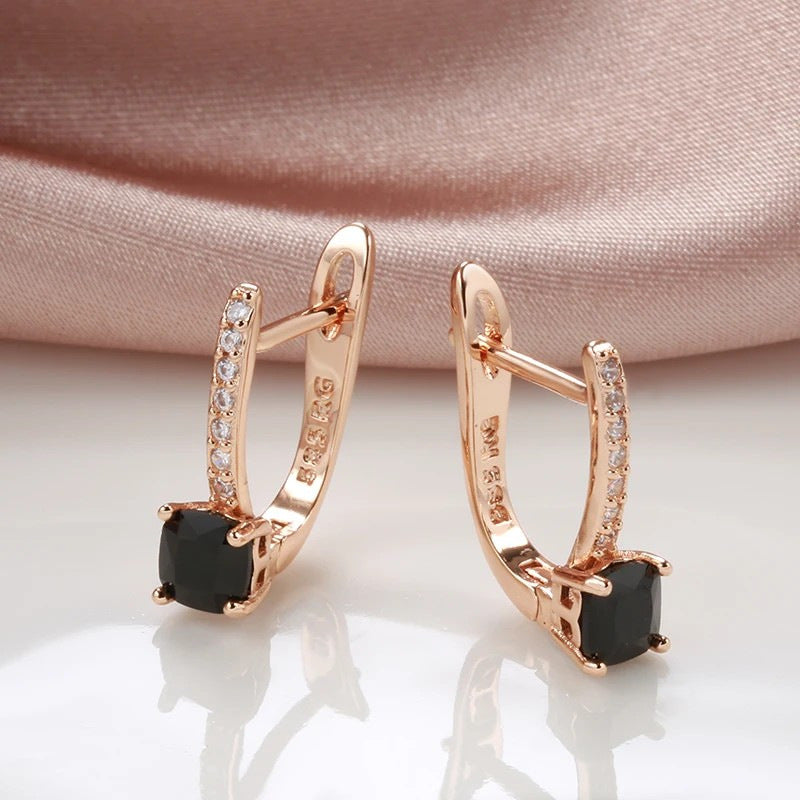 Black Square Zircon Women's Fashion All-match Square Pendant Earrings